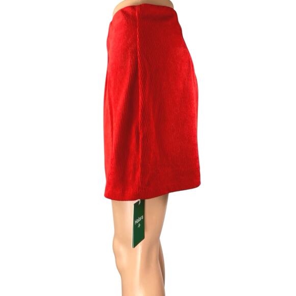 NEW Halara Women's Red Corduroy Pleated  Zip High Waist Mini A-Line Skirt Size L - Picture 2 of 5